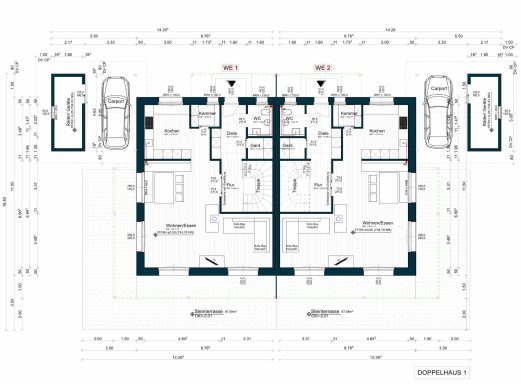 EG-Grundriss eines Doppelhauses Holzhaus Grundriss Doppelhaus